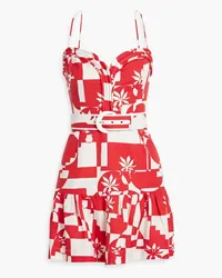 Rebecca Vallance Barcelona belted printed linen-blend mini dress - Red Red