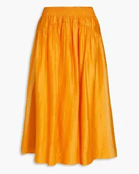 Vince Gathered Tencel-blend organza midi skirt - Yellow Yellow