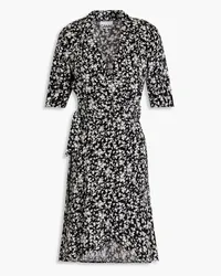 Ganni Floral-print crepe mini wrap dress - Black Black