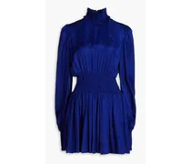 Shirred leopard-print silk-satin jacquard mini dress - Blue