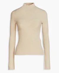 Maje Ribbed cotton-blend turtleneck sweater - Neutral Neutral