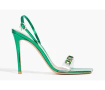 Gianvito Rossi Crystal-embellished PVC and patent-leather slingback sandals - Green Green