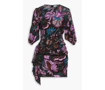 Pia ruched floral-print crepe mini dress - Black