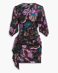 RHODE Pia ruched floral-print crepe mini dress - Black Black