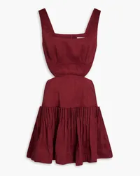 Aje. Audette pleated cutout linen-blend mini dress - Burgundy Burgundy