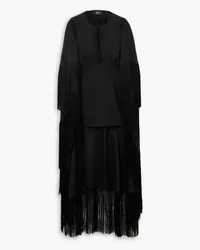 Taller Marmo 1970s cape-effect fringed crepe mini dress - Black Black