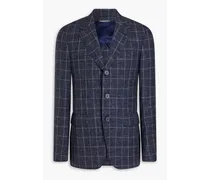 Checked wool, silk and linen-blend blazer - Blue