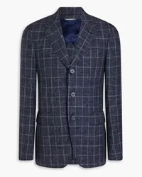 Canali Checked wool, silk and linen-blend blazer - Blue Blue