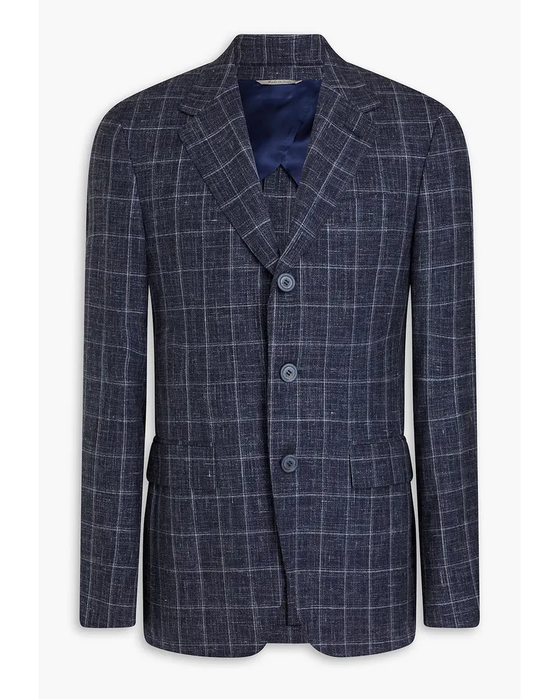 Canali Checked wool, silk and linen-blend blazer - Blue Blue