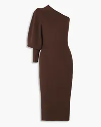 Safiyaa One-sleeve ribbed merino wool-blend midi dress - Brown Brown