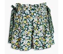 Janeiro pleated floral-print cotton-poplin shorts - Blue