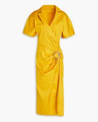 Cult Gaia Calista wrap-effect embellished cotton-blend poplin midi dress - Yellow Yellow