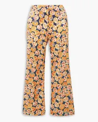 Saloni Capri Flute printed stretch-silk twill straight-leg pants - Orange Orange