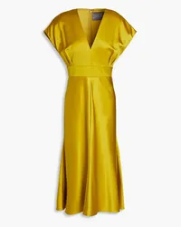 Lela Rose Pleated satin-crepe midi dress - Yellow Yellow