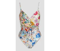 Wrap-effect floral-print swimsuit - White