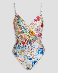 Zimmermann Wrap-effect floral-print swimsuit - White White