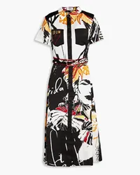 LEO LIN Belted printed silk midi dress - Black Black