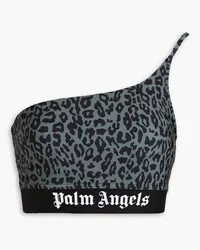 Palm Angels One-shoulder leopard-print stretch bra top - Green Green