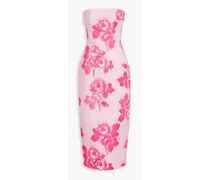 Strapless floral-print faille midi dress - Pink