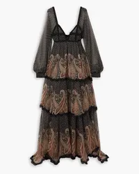 Etro Lace-trimmed printed silk-chiffon maxi dress - Black Black