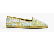 Printed satin-twill slippers - Green