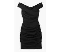 Gathered silk-blend mini dress - Black