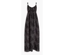 Gathered printed silk maxi slip dress - Black