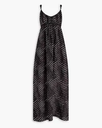 Raquel Allegra Gathered printed silk maxi slip dress - Black Black