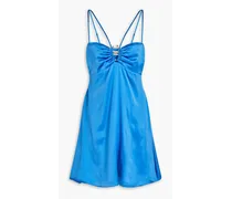 Margot gathered silk-charmeuse mini dress - Blue