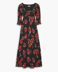 RIXO Juliette ruffled printed crepe midi dress - Black Black