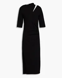 Brunello Cucinelli Cutout bead-embellished wool-blend jersey midi dress - Black Black