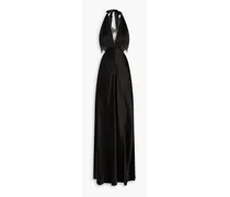 Kylie cutout lace-trimmed satin halterneck gown - Black