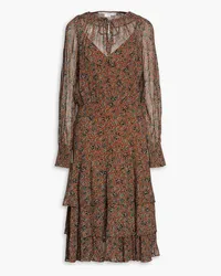 Veronica Beard Tunis tiered printed crepe de chine midi dress - Brown Brown