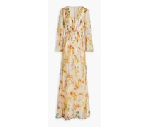 Pleated floral-print crepon gown - Neutral