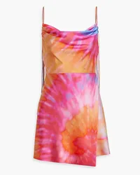 Retrofête Ariella draped tie-dyed silk-blend satin mini dress - Pink Pink