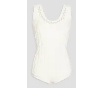 Embellished cable-knit bodysuit - White
