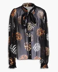 Dolce & Gabbana Pussy-bow printed silk-blend chiffon shirt - Black Black