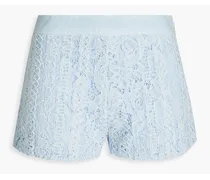 Embroidered cotton-blend corded lace shorts - Blue
