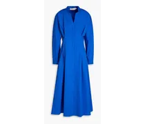 Pleated cotton-poplin midi shirt dress - Blue