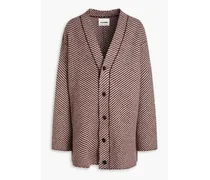 Striped bouclé-knit wool cardigan - Brown