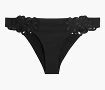 Cilla mesh-trimmed broderie anglaise low-rise bikini briefs - Black