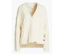 Cable-knit wool-blend cardigan - White