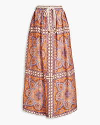 Zimmermann Paisley-print linen maxi skirt - Orange Orange