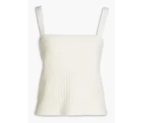 Sequin-embellished ribbed cashmere-blend tank - White