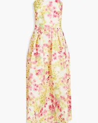 Monique Lhuillier Strapless pleated floral-print crepe dress - White White