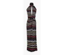 Draped metallic crochet-knit halterneck maxi dress - Black