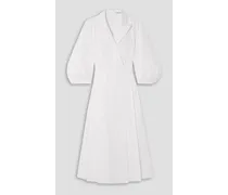 Brittany wrap-effect pleated cotton-poplin midi dress - White