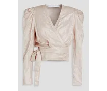 Hawtin gathered metallic jacquard wrap blouse - White