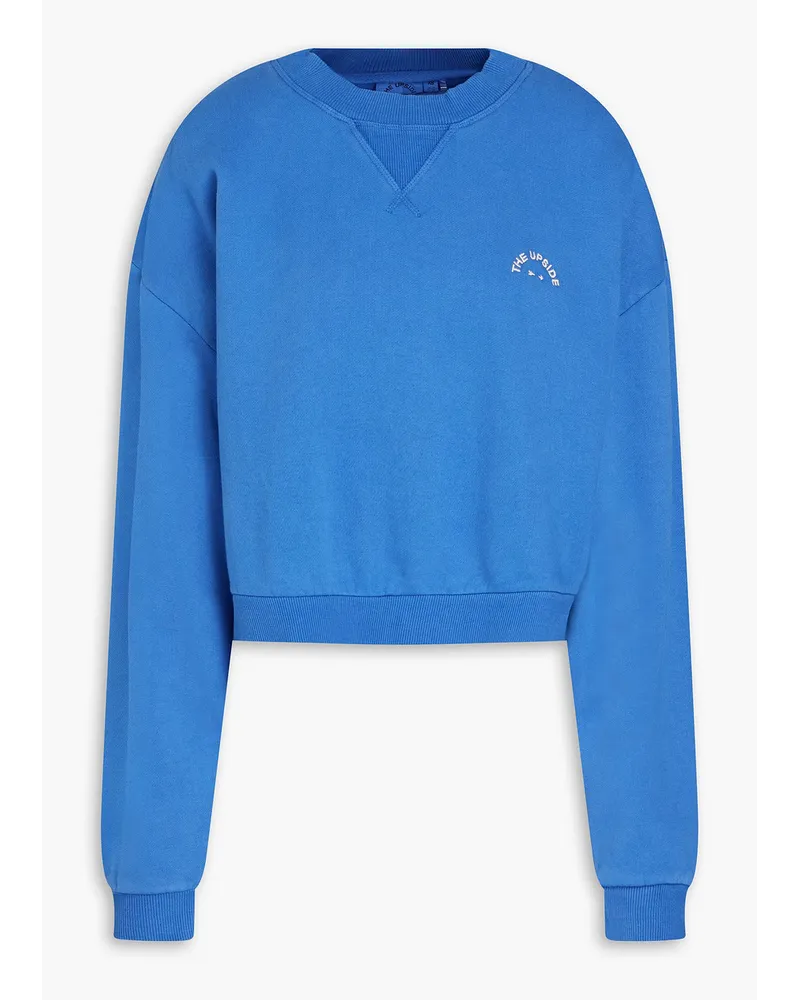 The Upside Dominique cropped embroidered cotton-fleece sweatshirt - Blue Blue