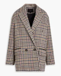 Maje Double-breasted checked wool-blend blazer - Brown Brown